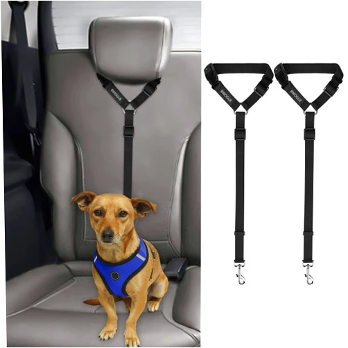 BWOGUE 2 Packs Dog Cat Safety Seat Belt Strap Car Headrest Restraint Adjustable Nylon Fabric Dog Restraints Vehicle Seatbelts Harness