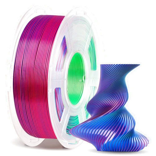 ANYCUBIC Silk Tri Color Pla Filament, 3-in-1 Chrome Coextrusion Color Change 3D Printer Filament 1.75mm Dimensional Accuracy +/- 0.02mm, Silk Texture, 1KG Spool (2.2 lbs), Blue Green Purple