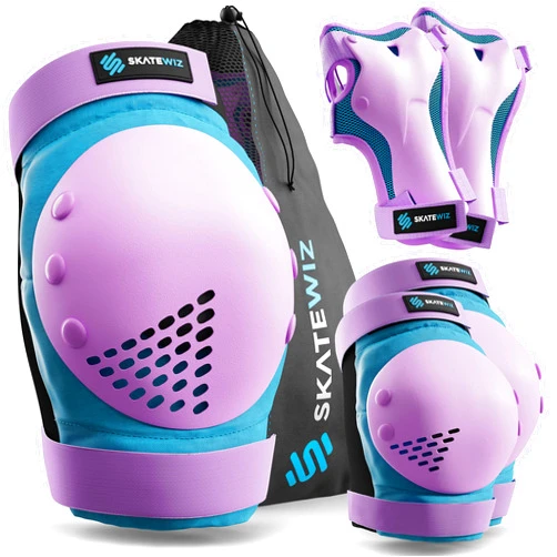 SKATEWIZ Skate Pads - Skateboard Pads for Kids 8-14 - Smash - Size M/L in Blue Purple - Skating Pads Knee Pads for Roller Skating Pads Kids Knee Pads - Skateboard Gear Kit Protection Skate