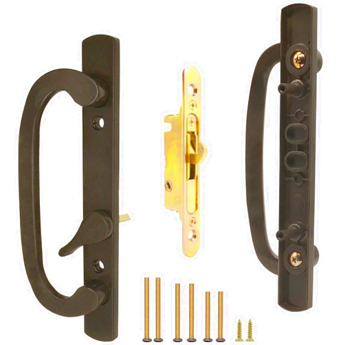 Eockatoo Patio Sliding Glass Door Handle Set with Mortise Lock 45° Keyway, Non-Keyed Offset Position Zinc Diecast I/E Pull Handles, Fits 3-15/16