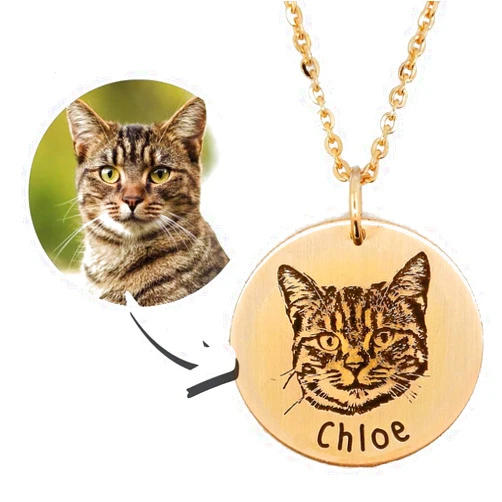 SHUNHAO Personalized Pet Portrait Necklace Custom Pet Photo Jewelry Dog Portrait Necklace Cat Portrait Necklace Pet Memorial Necklace