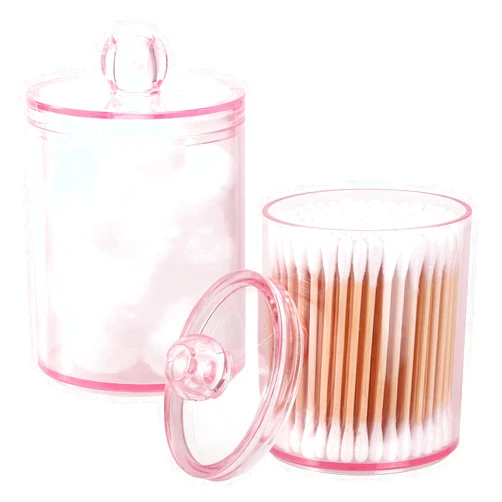 Tbestmax 2 Pack Qtip Holder Bathroom Jars Canisters for Cotton Ball Swab Pad Storage Dispenzer, Pink 10-Ounce