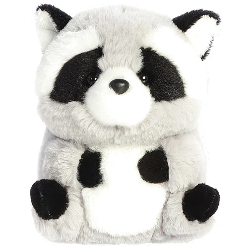 Aurora® Round Rolly Pet™ Ripley Raccoon Stuffed Animal - Adorable Companions - On-The-Go Fun - Gray 5 Inches