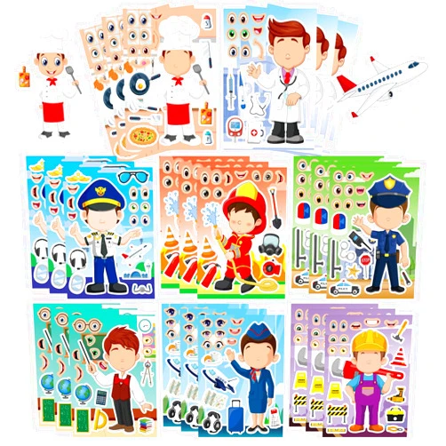 DUJAA 24 Sheets Occupation Post Stickers, Educational Stickers for Kids, Firefighter Doctor Policeman Chef Teacher, Color, Paper, Cartoon, Rectangular, Indoor/Outdoor, 24 Count