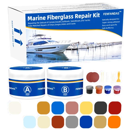 FENFANDAS Fiberglass Boat Repair Kit (Color Match), Gel Coat Repair Kit for Boats, Marine Fiberglass Repair Kit for Boats, Epoxy Filler for Boats, Fiberglass Repair Kit Fix Holes Chips Pits Cracks