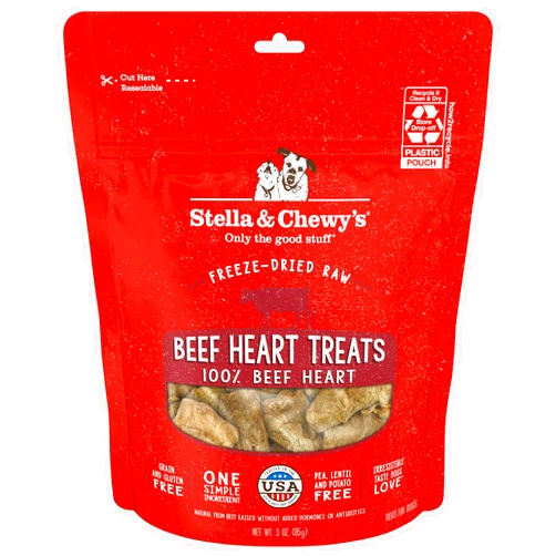 Stella & Chewy's Freeze-Dried Raw Beef Heart Dog Treats - Single Ingredient, No Additives - Premium Training Treats - Perfect For Picky Eaters - 3oz Bag