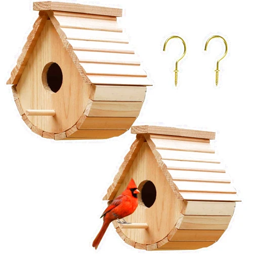 STARSWR 2 Pack Bird House Outside Wooden Bird House Set of 2, Hanging Birdhouses for Outdoor, Bluebird, Finch, Cardinals House (2Pcs)