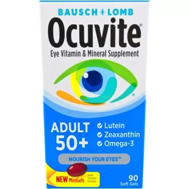 Ocuvite Eye Vitamin & Mineral Supplement for Adult 50+, Contains Zinc, Vitamins C, E, Omega 3, Lutein, & Zeaxanthin, 90 Mini Softgels 90 Count (Mini Softgels)