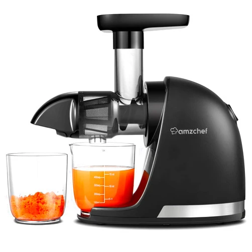 Amzchef Cold Press Juicer Machines, AMZCHEF Slow Masticating Juicer with Reverse Function, High Juice Yield, Easy Clean with Brush,Recipes for High Nutrient Fruits and Vegetables, Black(Updated)
