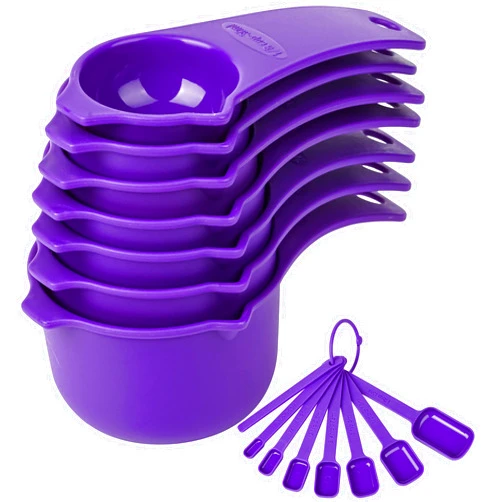 Zoyizi Measuring Cups and Spoons Set of 15, Plastic Measuring Cups and Spoons for Baking & Kitchen, Engraved Metric & US Markings for Liquid&Dry Measuring, BPA Free, Purple Measuring Cups & Spoons Set