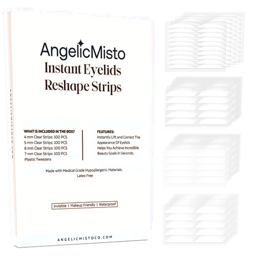 Dersie Eyelid Tape: Eyelid Lifter Strips - Double Eyelid Tape - Self-Adhesive Eyelid Tape for Hooded Eyes Invisible - Eye Lift Tape for Droopy Lids - 400PCs (with Fork Rods and Tweezers)