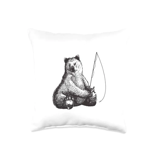 Angler Angeln, Fischer Geschenke, lustige Sprüche Funny Bear Fish Motif for Men, Women, Children Throw Pillow, 16x16, Multicolor