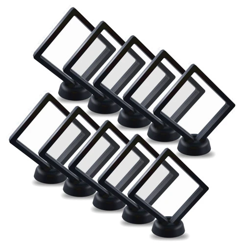 SQEYYGI 10Pcs Coin Holder Challenge Coin Display Stand, Black 3D Floating Display Case for AA Coin Medallions Jewelry Rock Gem Arrowhead Collecting and Display (3.5×3.5×0.8 inches)