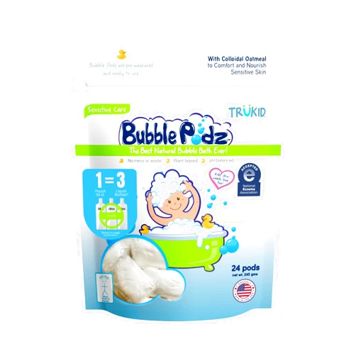 TruKid Bubble Podz Bubble Bath for Baby & Kids, NEA-Accepted for Eczema, Gentle Refreshing Colloidal Oatmeal Bath Bomb for Sensitive Skin, pH Balance 7 for Eye Sensitivity, Unscented (24 Podz)