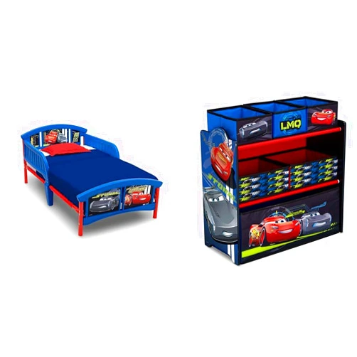 Delta Children Plastic Toddler Bed, Disney/Pixar Cars & Multi-Bin Toy Organizer, Disney/Pixar Cars