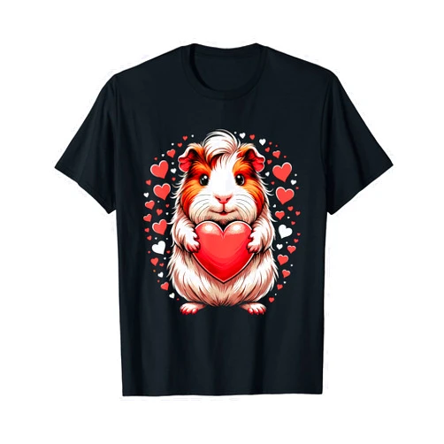 Cute Guinea Pig Valentines Day Guinea Pig Holding Heart Valentine's Day Cute Valentine T-Shirt