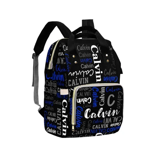 Artsadd Personalized Diaper Bag with Name, Customized Black and Blue Monogram Nappy Backpack with Thermal Pockets Multi-function Baby Bags Handbag Shoulder Bag for Girls Boys