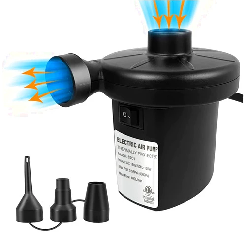 WEEFEESTAR Quick Electric Air Mattress Pump, Electric Pump for Inflatables Inflator Deflator with 3 Nozzles for Airbed Air Mattress Swimming Pool Inflatable Couch (130W)