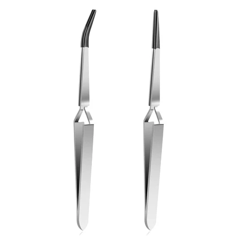Salbsever 2 Pieces Rubber Tipped Tweezers Set Reverse Stainless Steel Cross Locking Tweezers PVC Tips Bent and Straight Flat Tip Tweezers Stamp for Coins Jewelry Hobby Crafts Industrial Electronic