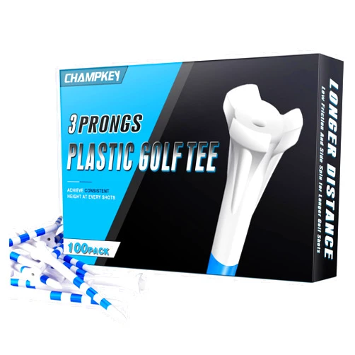 CHAMPKEY Premium 3 Prongs Golf Tees 50 Pack or 100 Pack - Low Friction and Resistance Golf Plastic Tees - Improve Swing Accuracy and Distance (100 Pack, 3-1/4
