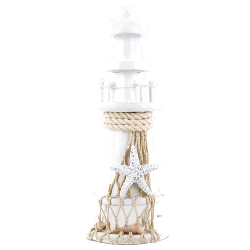 Puzzled COTA Global White Lighthouse Decor - Handmade and Crafted Wooden Lighthouse Decoration with Starfish, Decorative Tabletop Centerpiece Home Decor - 8.75 Inches