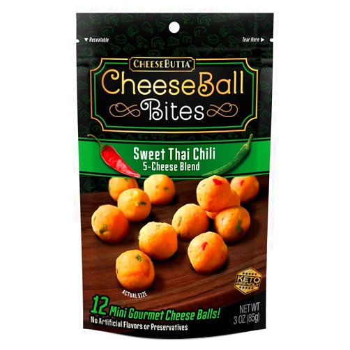CheeseButta CheeseBall Bites - Gluten Free CheeseBall Bites, No Preservatives, Perfect for Snacks, On-the-Go, Luches, Charcuterie, Wine Tastings, Parties (4x Packs - 3.5oz each) (Sweet Thai Chili - 3.5 oz (pack of 4))