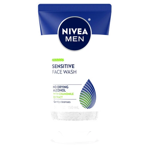 NIVEA MEN Sensitive Face Wash with Vitamin E, Chamomile and Witch Hazel Extracts, Gently Cleanses Skin Without Drying, 5 Fl Oz Tube