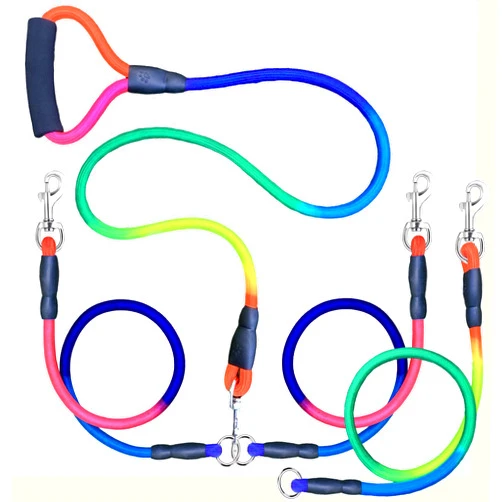 SonQueen 3 Dog Leash No Tangle Heavy Duty Detachable 360° Swivel Device Multiple Dog Leash with Padded Handle for Two/Three Pets (6-40 Lbs)