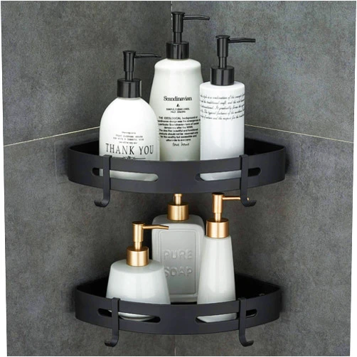 Hoomtaook Adhesive Corner Shelf Bathroom Shower Caddy Organizer for Kitchen Toilet No Drilling 2-Tier Bathroom Corner Shelves Shower Caddies