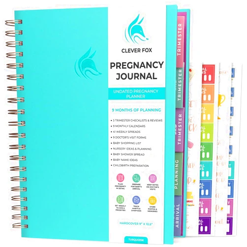 Clever Fox Pregnancy Journal & Memory Book - Pregnancy Planner & Notebook for Expecting Moms – Baby Keepsake, First Time Moms Gift (Turquoise, 9