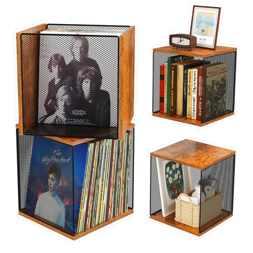 Honkazita 2 Sets of Record Holder Shelf Vinyl Record Storage Furniture,DIY Stackable 80-110 Records Visualize Album Storage Box Cube Natural Wooden Organizer Crate Records Cabinet Record Vinyl Storage