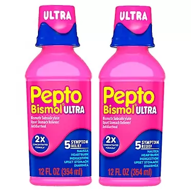 Pepto Bismol Ultra Liquid for Upset Stomach, 5 Symptom Relief, Original, 12 oz (Pack of 2)