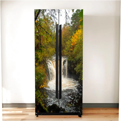 KiiAmy Self Adhesive Vinyl Refrigerator Wrap Set Falls Falloch Self Stick Door Mural Sticker Removable Refrigerator Wrap Decal Kitchen Bar Decor