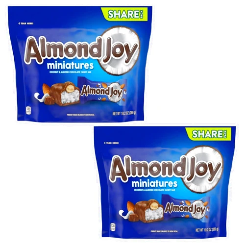 Smiling Sweets Almond Joy Miniatures Almond and Coconut Covered in Chocolate Candy Bars - Individually Wrapped - 10.2 oz Bag - Pack of 2 - Sharing Pack - Great for the Office or for the Pantry - Timeless Classic