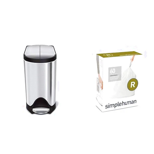 simplehuman 10 litre butterfly step can fingerprint-proof brushed stainless steel + code R 60 pack liners