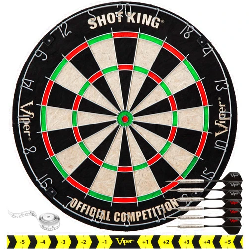 Viper by GLD Products Shot King Regulation Bristle Steel Tip Dartboard Set with Bullseye Metal Radial Spider Wire Compressed Sisal Board with Rotating Number Ring Includes 6 Darts Black