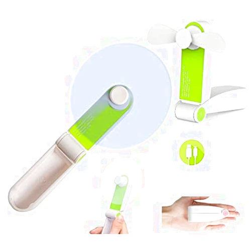 clapzovr Mini Personal Handheld fan, Portable Small Desk Fan, Folding Pocket Fan USB Rechargeable For Home Office Outdoor Travelling 2 Speeds Fan Green