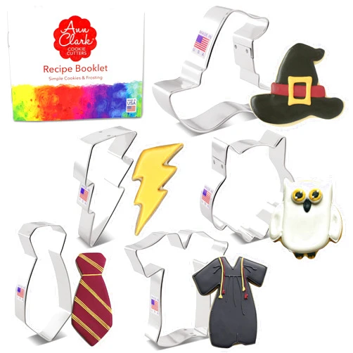Ann Clark Cookie Cutters Witchcraft and Wizardry Cookie Cutters 5-Pc. Set Made in the USA by Ann Clark, Owl, Lightning Bolt, Witch's Hat, Robe, and Scarf