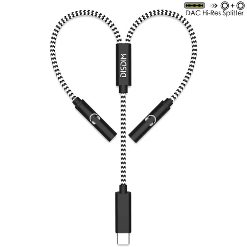 DISDIM USB C to 3.5mm Audio Adapter, 2 in 1 Nylon Type USB-C to 3.5mm Auxiliary Splitter Connector and Extension Female Headphone Cable Compatible with, Google Pixel 3/2/XL,HTC and More