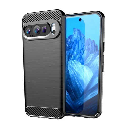 Aikukiki Case for Google Pixel 9,Google Pixel 9 Pro Case,TPU Carbon Fiber Soft Silicone Bumpers Protective Cover Anti-Scratch Shockproof Heavy Duty Phone Case for Google Pixel 9/Pixel 9 Pro (Lasi Black)