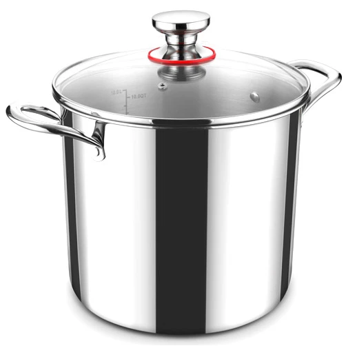 P&P CHEF 12 Quart Stainless Steel Stockpot with Lid, 3-Ply Large Stock Cooking Pot for Induction Gas Electric Stoves, Cookware with Visible Cover for Family or Commercial Use, Dishwasher Safe