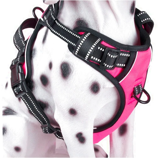 PoyPet No Pull Dog Harness, Reflective Comfortable Vest Harness with Front & Back 2 Leash Attachments and Easy Control Handle Adjustable Soft Padded Pet Vest for Small to Large Dogs (Pink,M)