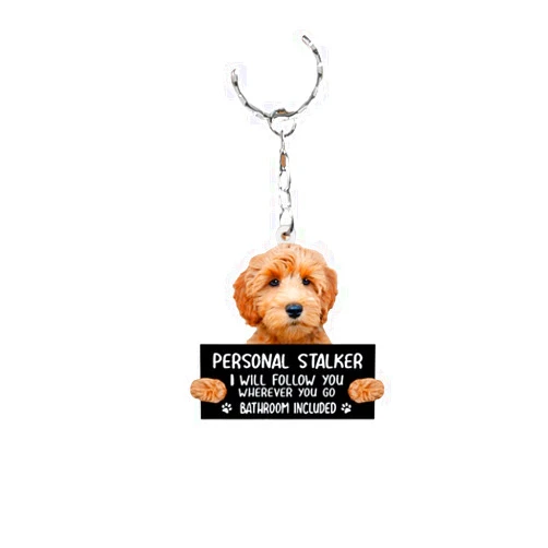Generic Labradoodle Personal Stalker I Will Follow You Wherever You Go Bathroom Included Flat Acrylic Key Chain, Funny Dog Lovers Custom 2D 2-Sided Flat Keychain Keyring Accessory for Bag Wallet Car