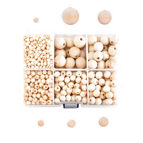 Mandala Crafts 1105 Assorted Round Wooden Beads for Crafts Macrame Supplies - DIY Unfinished Natural Wood Beads Bulk with Holes for Jewelry Making Garland
