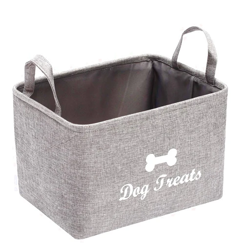 Geyecete pet Treat Basket Dog Toy Storage Dog Baskets Dog Food Storage for Dog Treats Dog Toys, Dog Blanket, Dog Clothes Storage (15 x 10.5 x 10inch) Gray