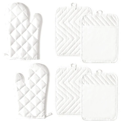 GROBRO7 6Pcs Cotton Oven Mitts and Pot Holders Set Heat Resistant Hot Pads Machine Washable BBQ Gloves with Hanging Loop Durable Pocket Pot Holder for Kitchen Baking Grilling Cooking White