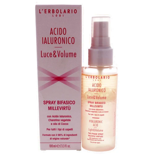 L'Erbolario Hyaluronic Acid Two Phase Spray - Light And Volume - True Ally For Magnificent Hair - Fuller, Softer And Shinier With Every Use - Filling And Moisturizing Action - 3.3 Oz Hair Mist