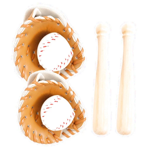jarbins 2 Sets Miniature Baseball Bats and Glove Mini Baseballs for Crafts Sports Baseball Bats for Birthday Cake Topper Dollhouse Accessories