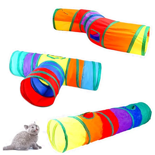 iCAGY Cat Tunnel for Indoor Cats, Pet Cat Kitten Rabbit Ferret Play Toys Tube Tunnel Interactive Crinkle Pop Up Rainbow Shape I S T