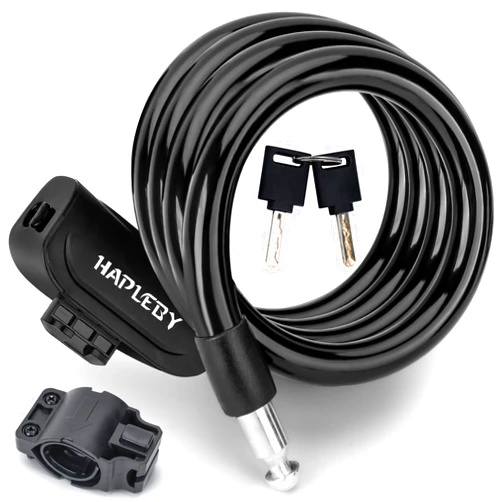 Hapleby Premium Bike Lock with 2pcs Keys, Professional Bike Cable Lock of 4 Feet, Heavy Duty Bicycle Lock Cable for Strong Anti-Theft, come with 1PCS Mounting Bracket